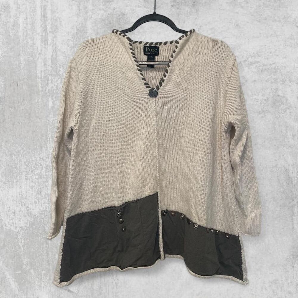 Pure Handknit Canadian Designed Cardigan Sweater L/XL